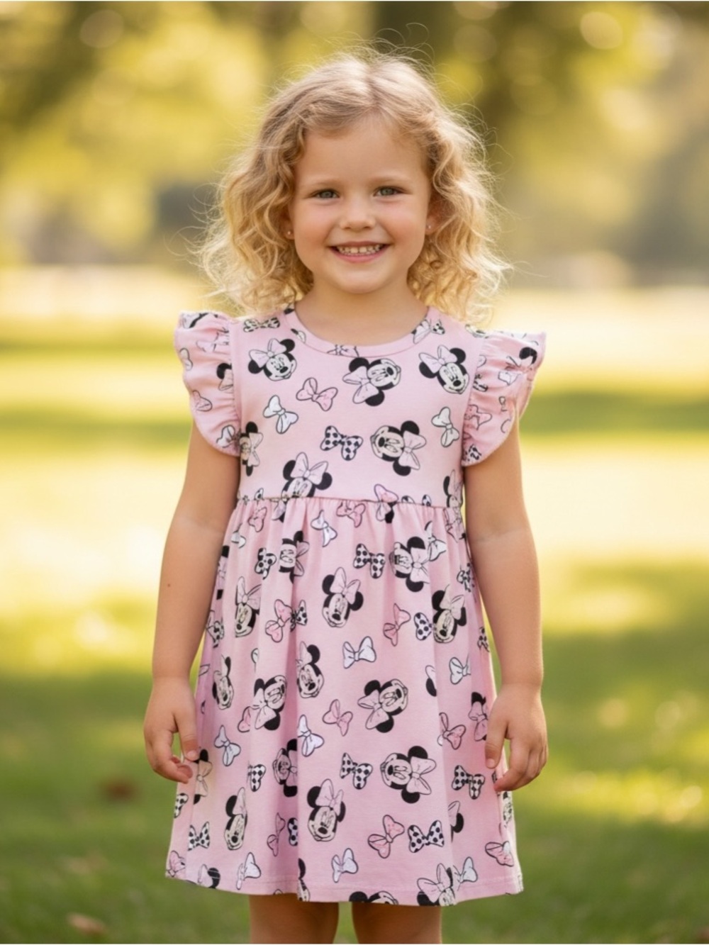 New Girls Pink Minnie Mouse Flutter Sleeve Twirl Casual Dress Disney Parks Dress